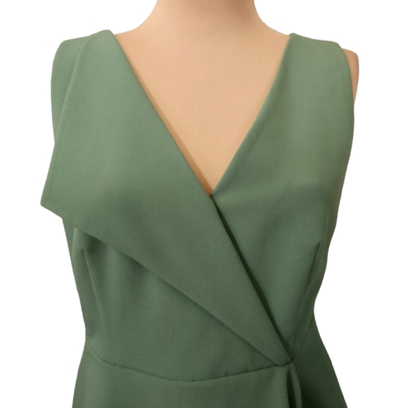 ANN TAYLOR Sage Green Sleeveless Knee-length Cascade Midi Dress - Size 4 - Picture 5 of 13